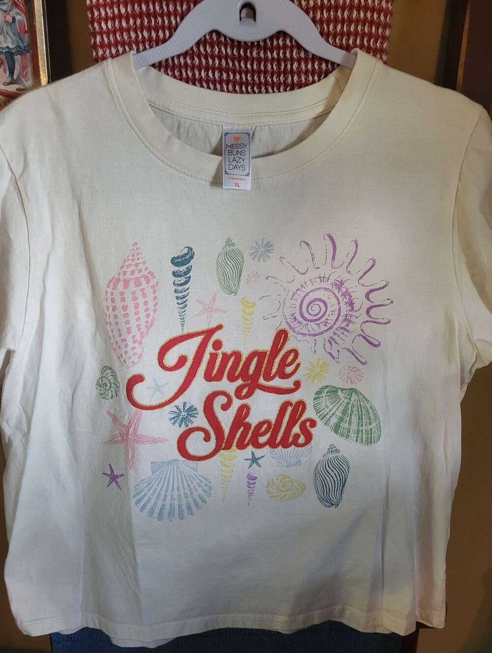 Womens "Jingle Shells" Cream Graphic Tee